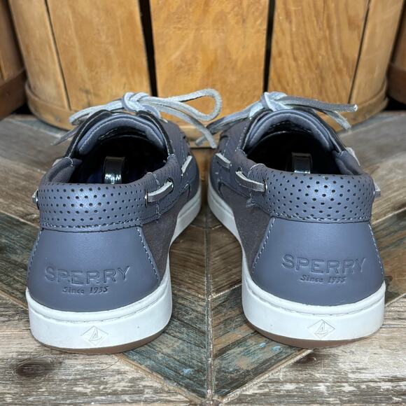 Sperry Coastfish 2-Eye Gray Perforated Leather Lace-Up Boat Shoes Womens Size 10 - Picture 6 of 11